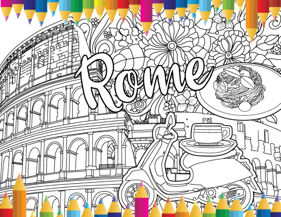 Rome italy coloring page colosseum pdf coloring pagecoloring sheet by erikavectorika