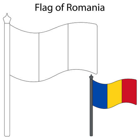 Flag of romania color the flag according to the given example vector illustration coloring book for children the fabric is decorated with three vertical stripes the national symbol of the state royalty
