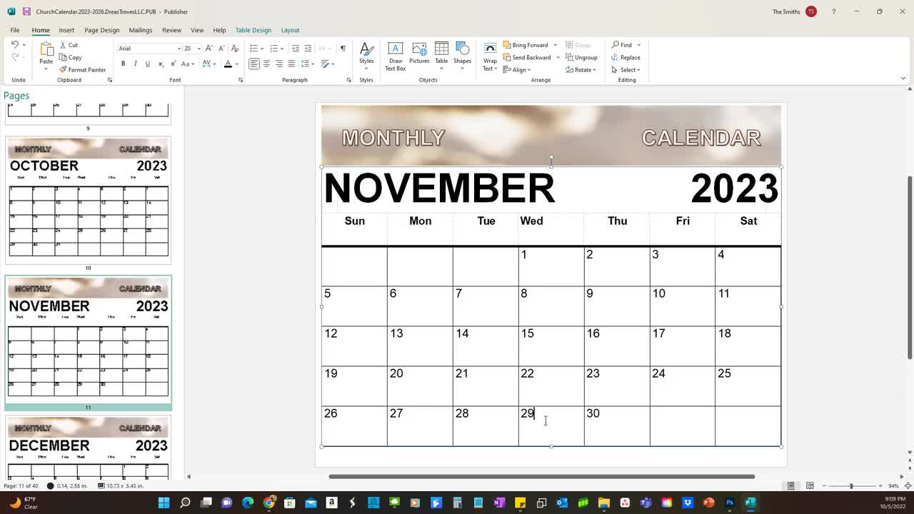 Church calendar ms publisher file year and file size x church bulletin board calendar or program insert