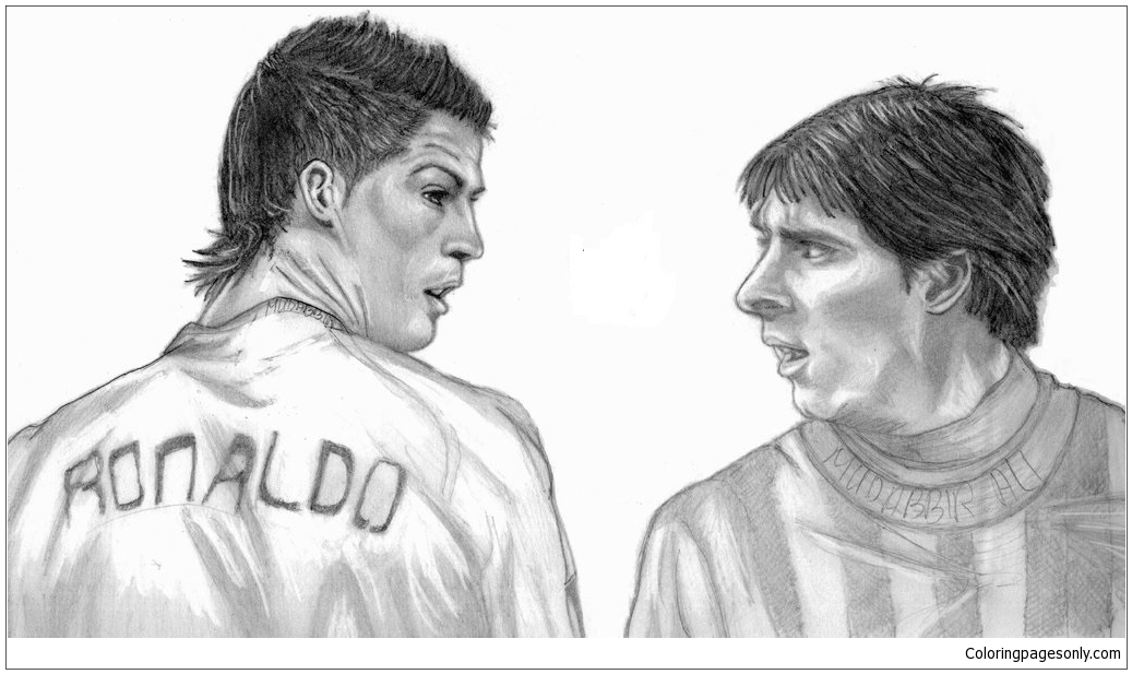 Cristiano ronaldo lionel messi coloring page