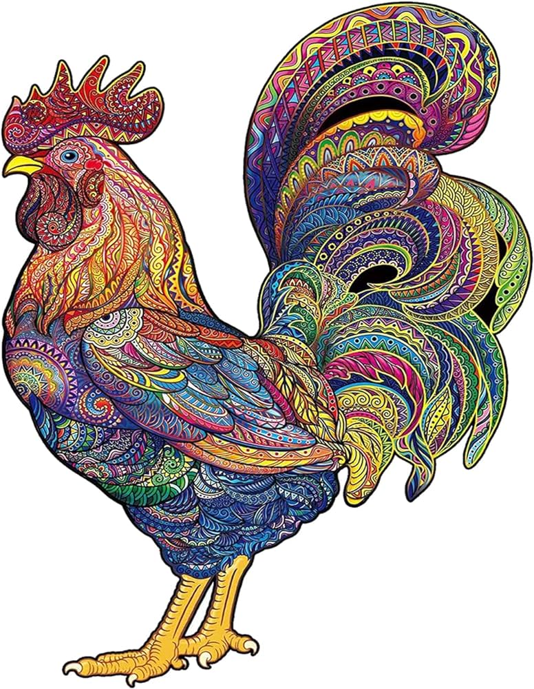 Wooden puzzle for adults unique animal shaped wooden jigsaw puzzles with pieces sturdy laser cut wood jigsaw puzzles good families games and gifts colorful rooster large size toys
