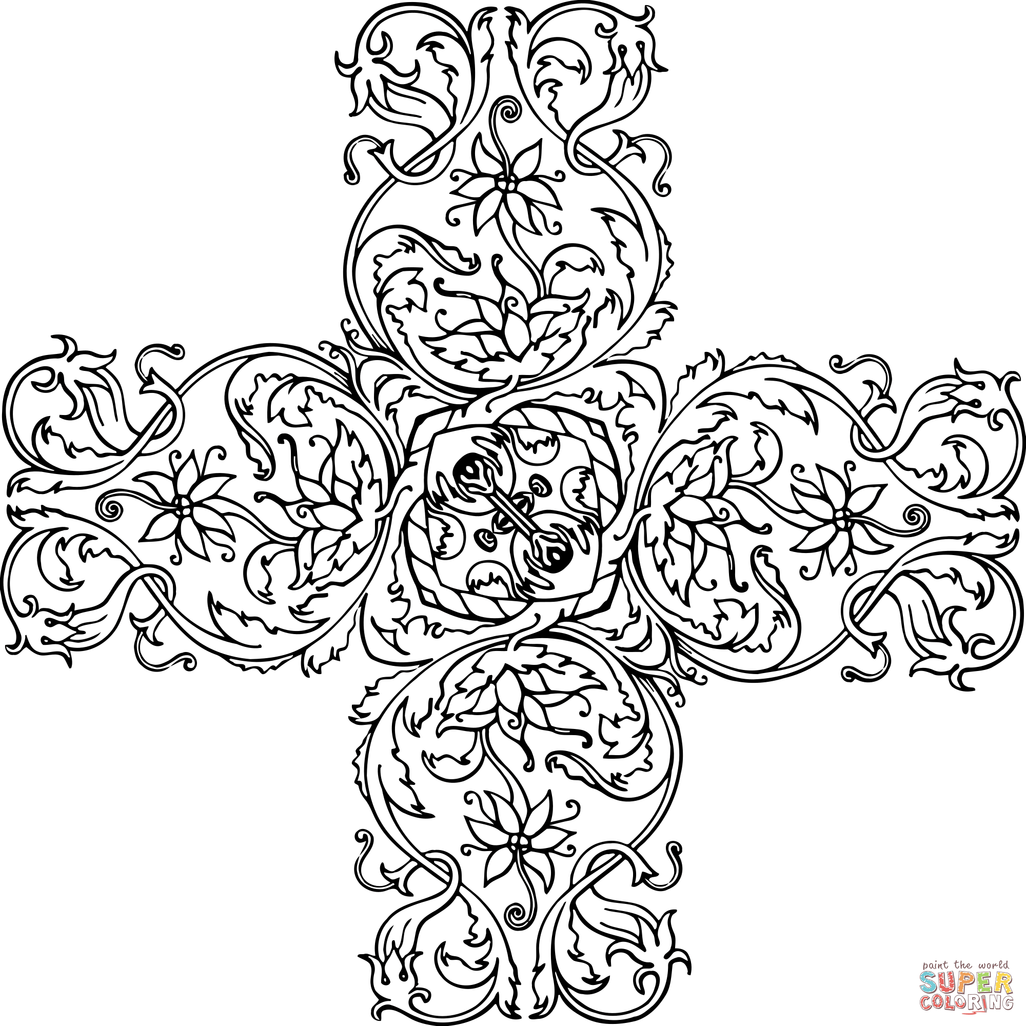 Vintage ornamental cross coloring page free printable coloring pages