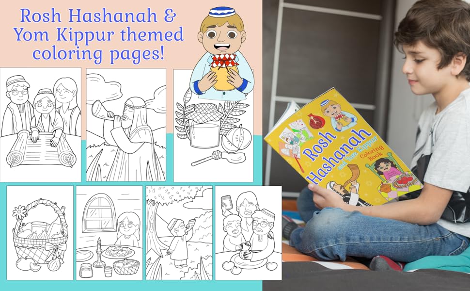 Rosh hashanah and yom kippur coloring book for kids ages