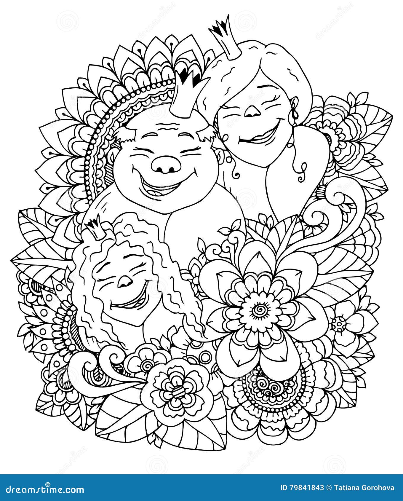 Vector illustration zentangl the royal family in a flower frame doodle drawing meditative exercises stock vector