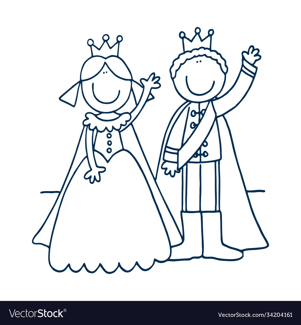 Queen and king in cartoon style royal family vector image