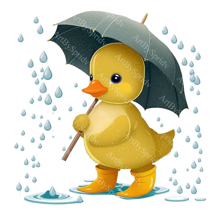 Duck with umbrella rain boots png cliparttransparent animal print kids clip artcute cartoon designdiy printable sublimation t