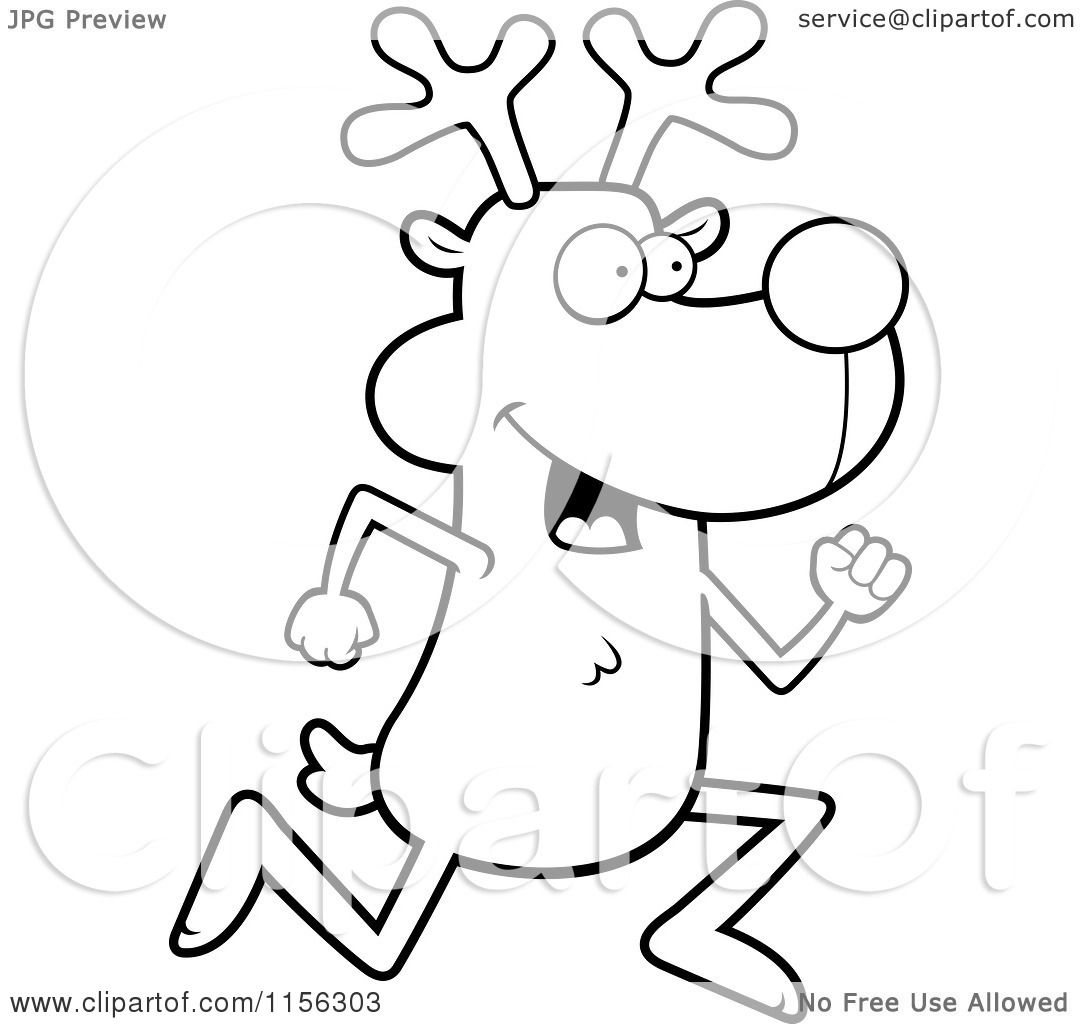 Cartoon clipart of a black and white rudolph the reindeer running