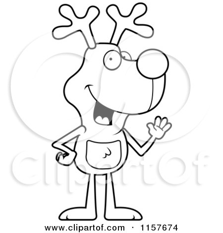 Cartoon clipart of a black and white rudolph the reindeer running