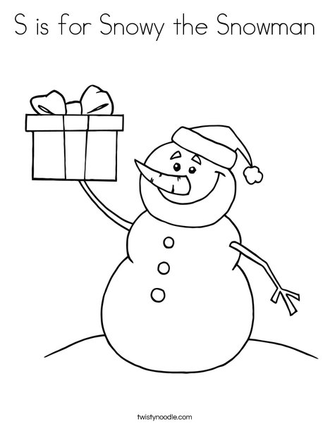 S is for snowy the snowman coloring page