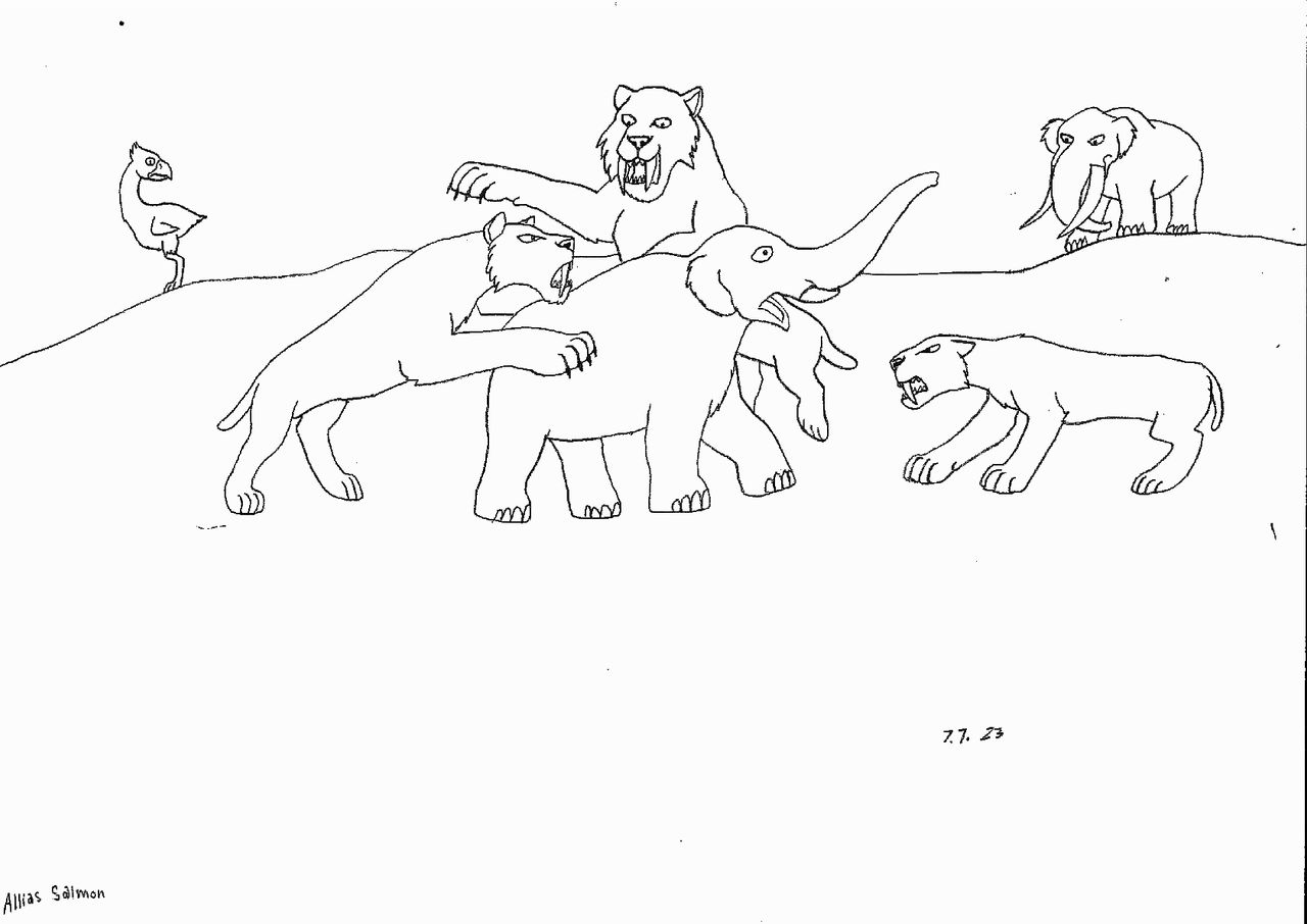 Gracile sabretooths hunting mastodon calf by alliassalmon on