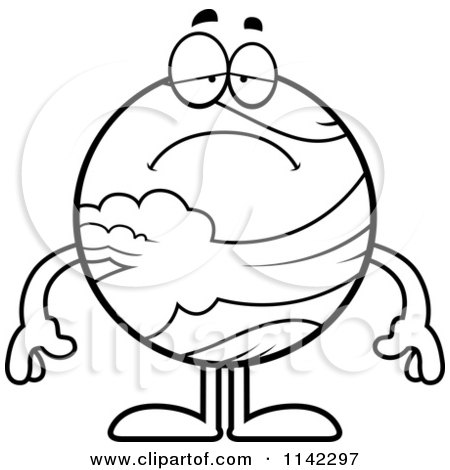Cartoon clipart of a black and white sad planet venus