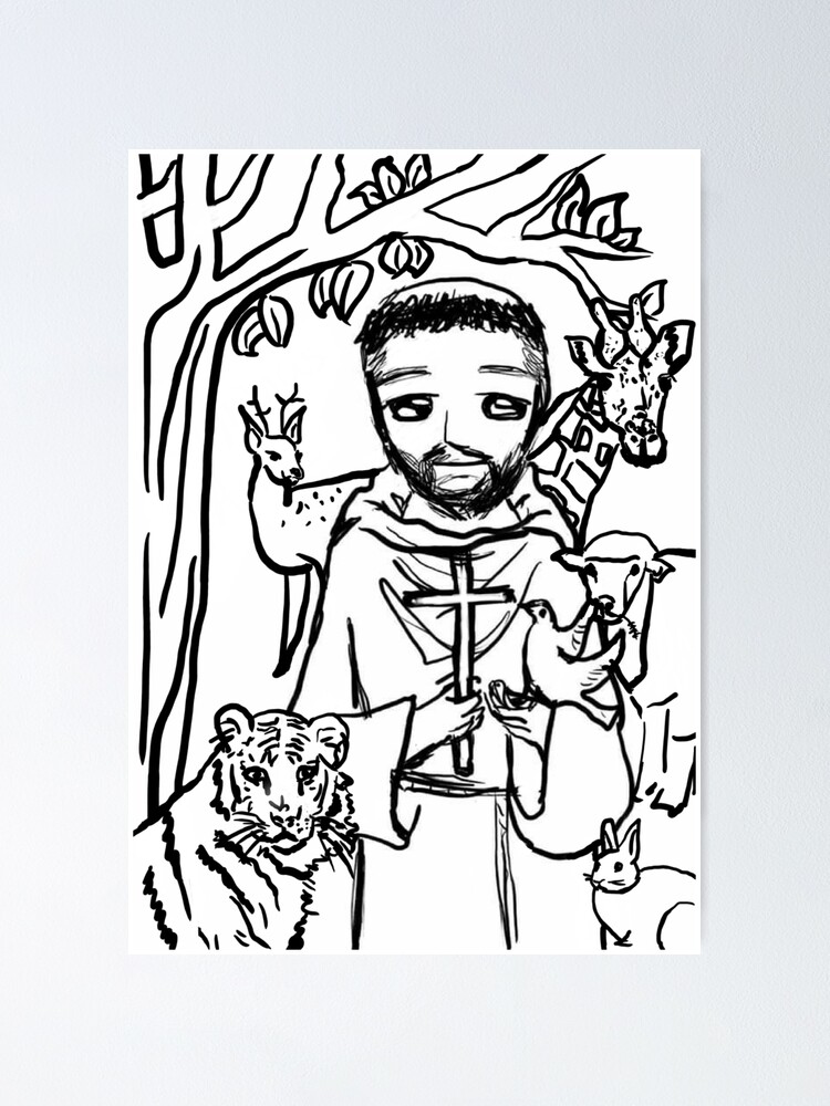 St francis of assisi cartoon poster for sale by katherineliart
