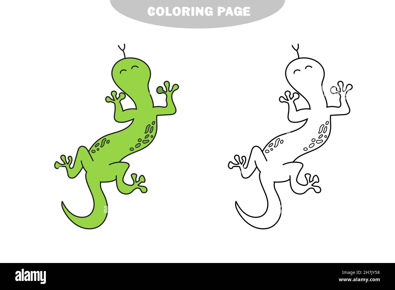Simple coloring page lizard for kids in doodle style vector sketch on white background color and black and white version stock vector image art
