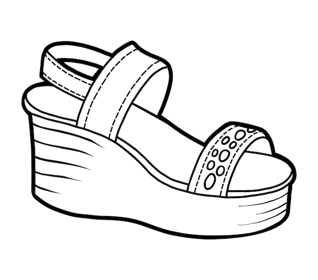 Premium vector coloring book cartoon shoe collection wedgeheeled sandal
