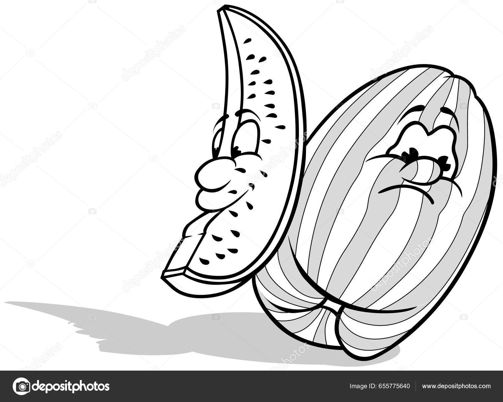Dibujo una sandãa rayas una rebanada sandãa ilustraciãn dibujos animados vector de stock por dero