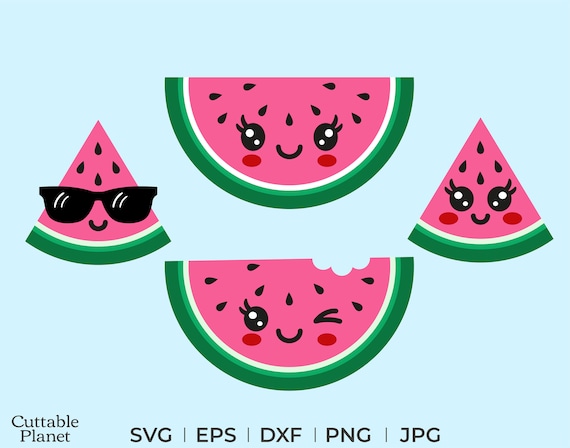 Cute watermelon svg dxf eps png jpg kawaii watermelon svg instant download sunglasses watermelon svg slice watermelon svg
