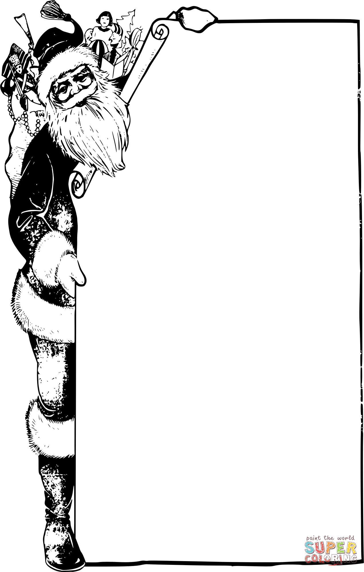 Vintage santa paper frame coloring page free printable coloring pages