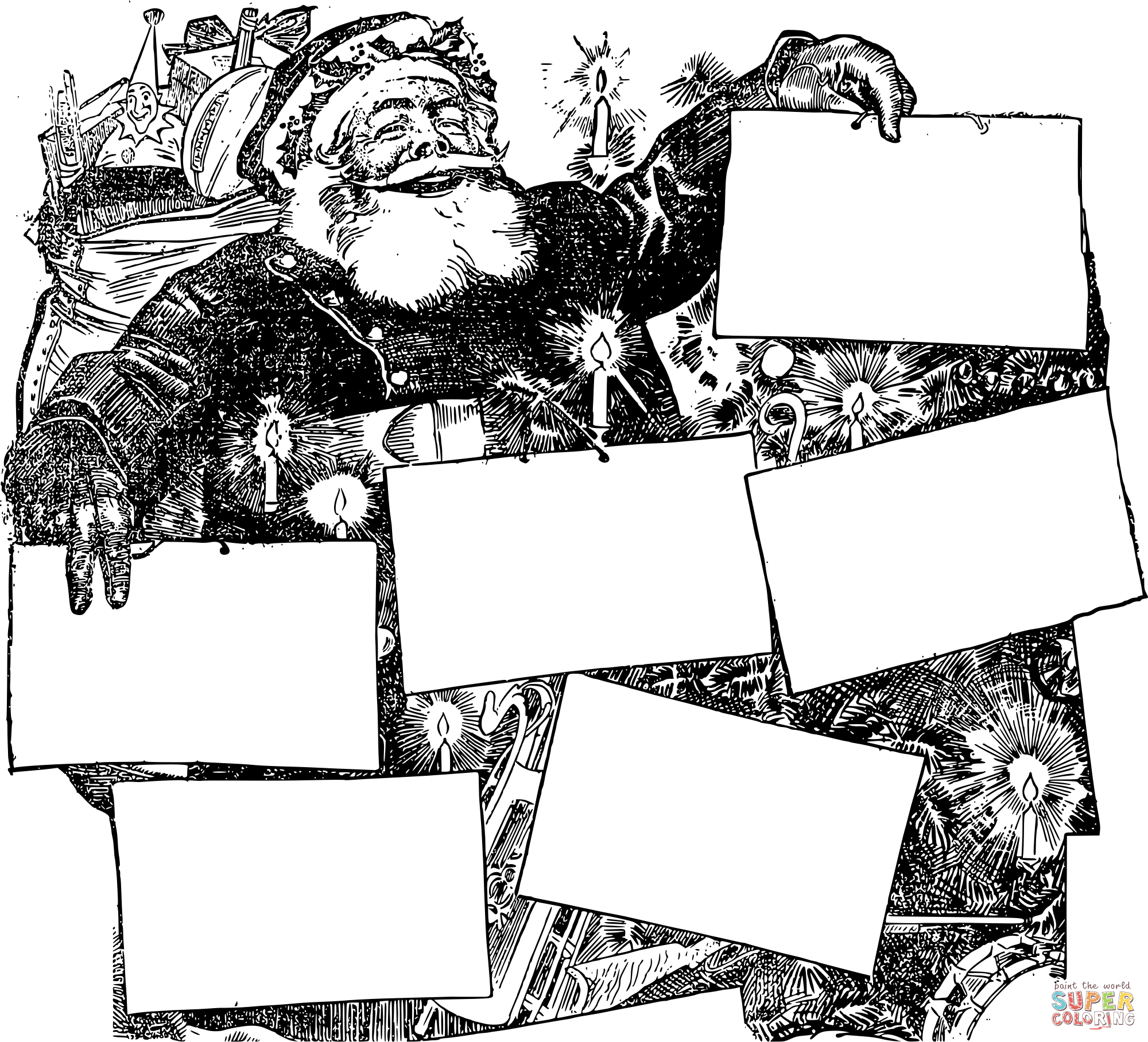 Vintage six frame santa coloring page free printable coloring pages