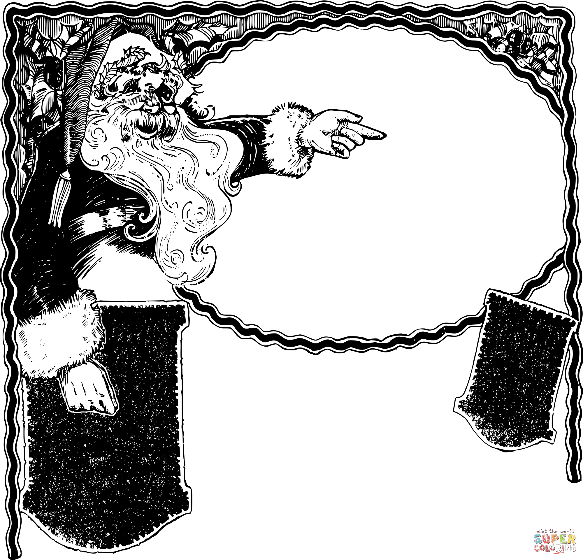 Vintage retro santa frame coloring page free printable coloring pages