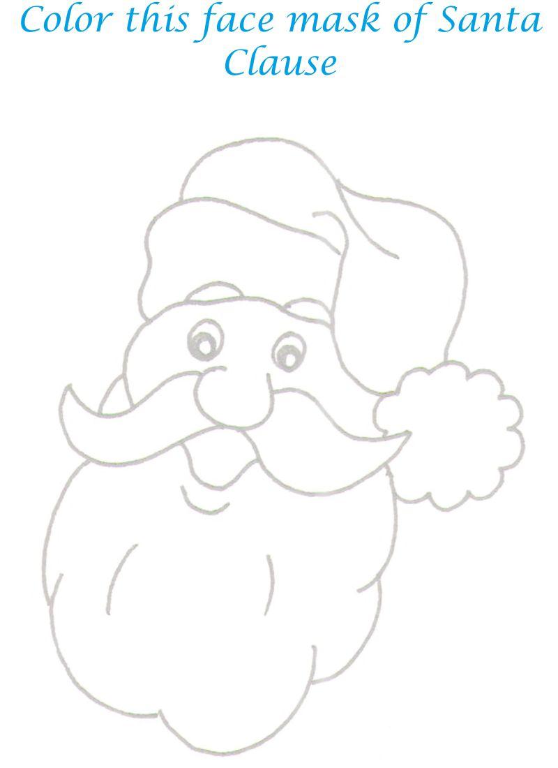 Santa face mask coloring printable page for kids