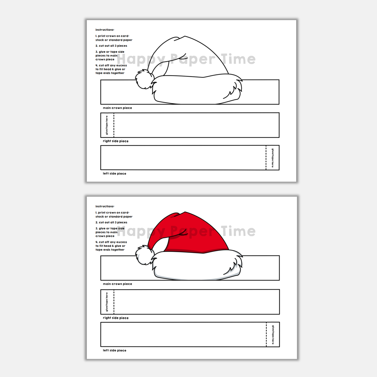 Santa claus paper hats printable coloring craft winter christmas activity made by teachers