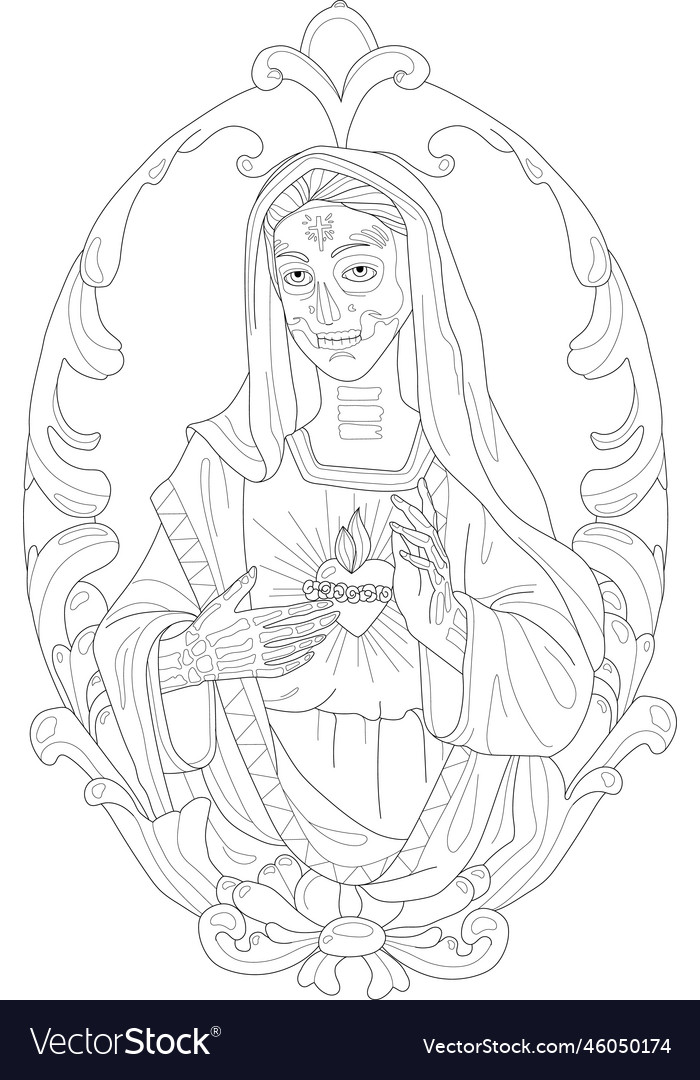 Santa muerte portrait in vintage frame royalty free vector