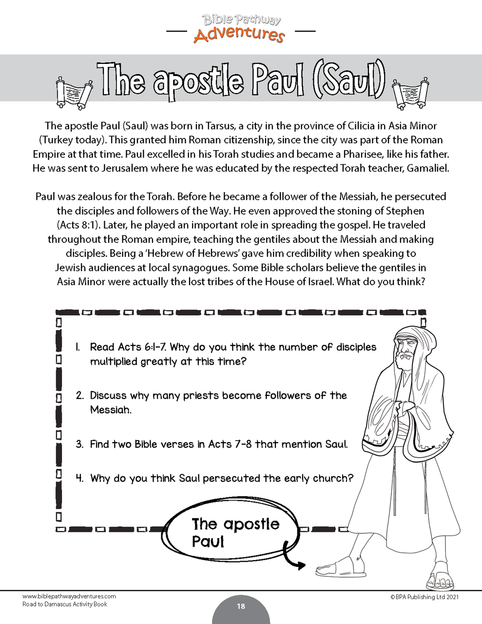 Road to damascus activity book kids ages