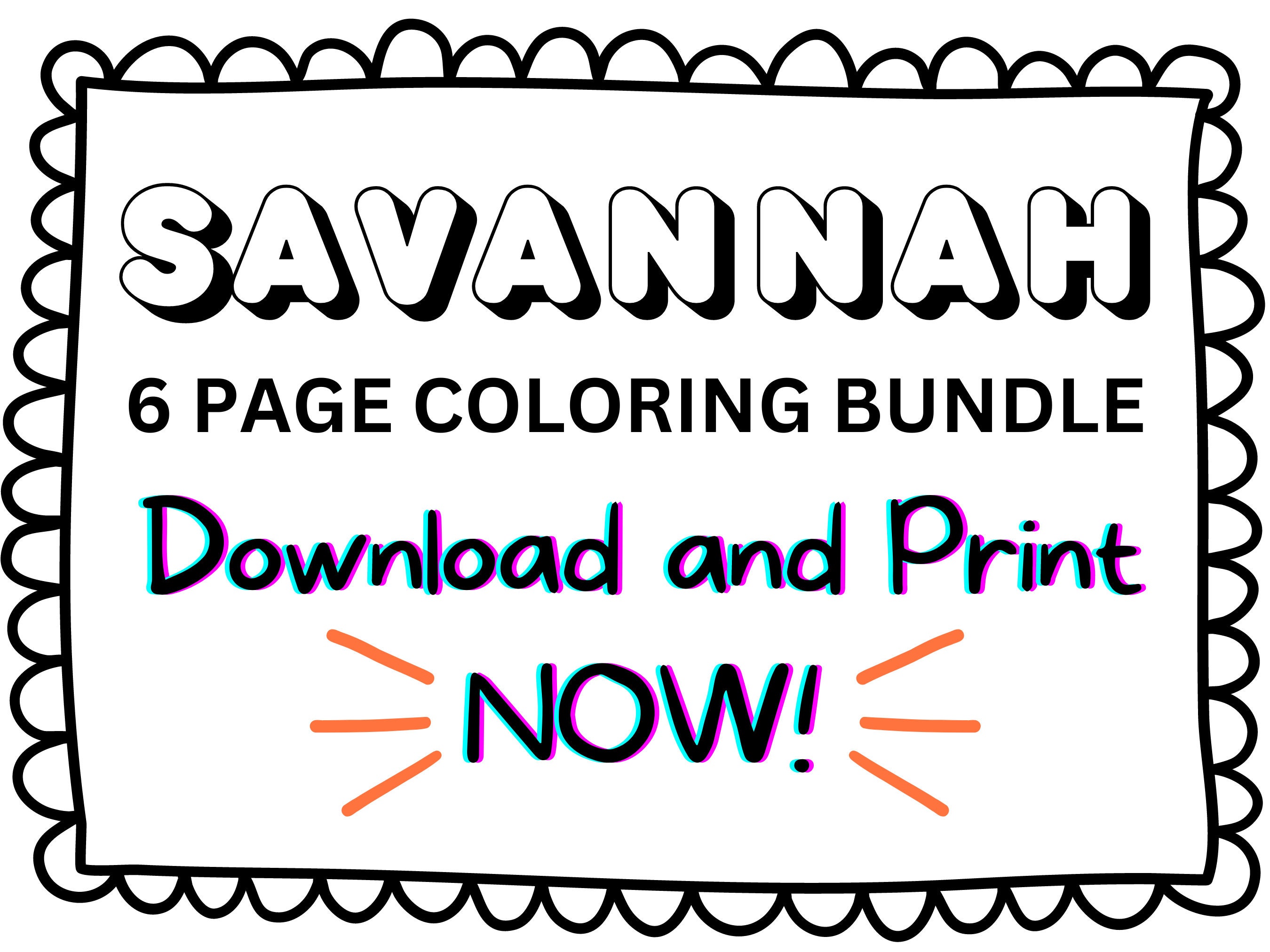 Savannah coloring page printable name coloring page custom coloring personalized gift colouring page kids name sheet download now