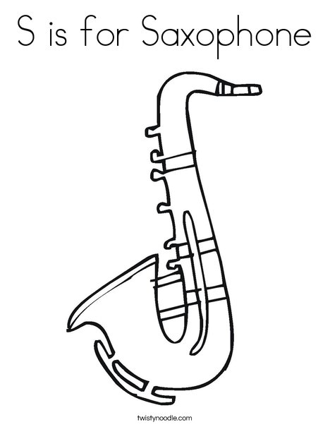 S is for saxophone coloring page