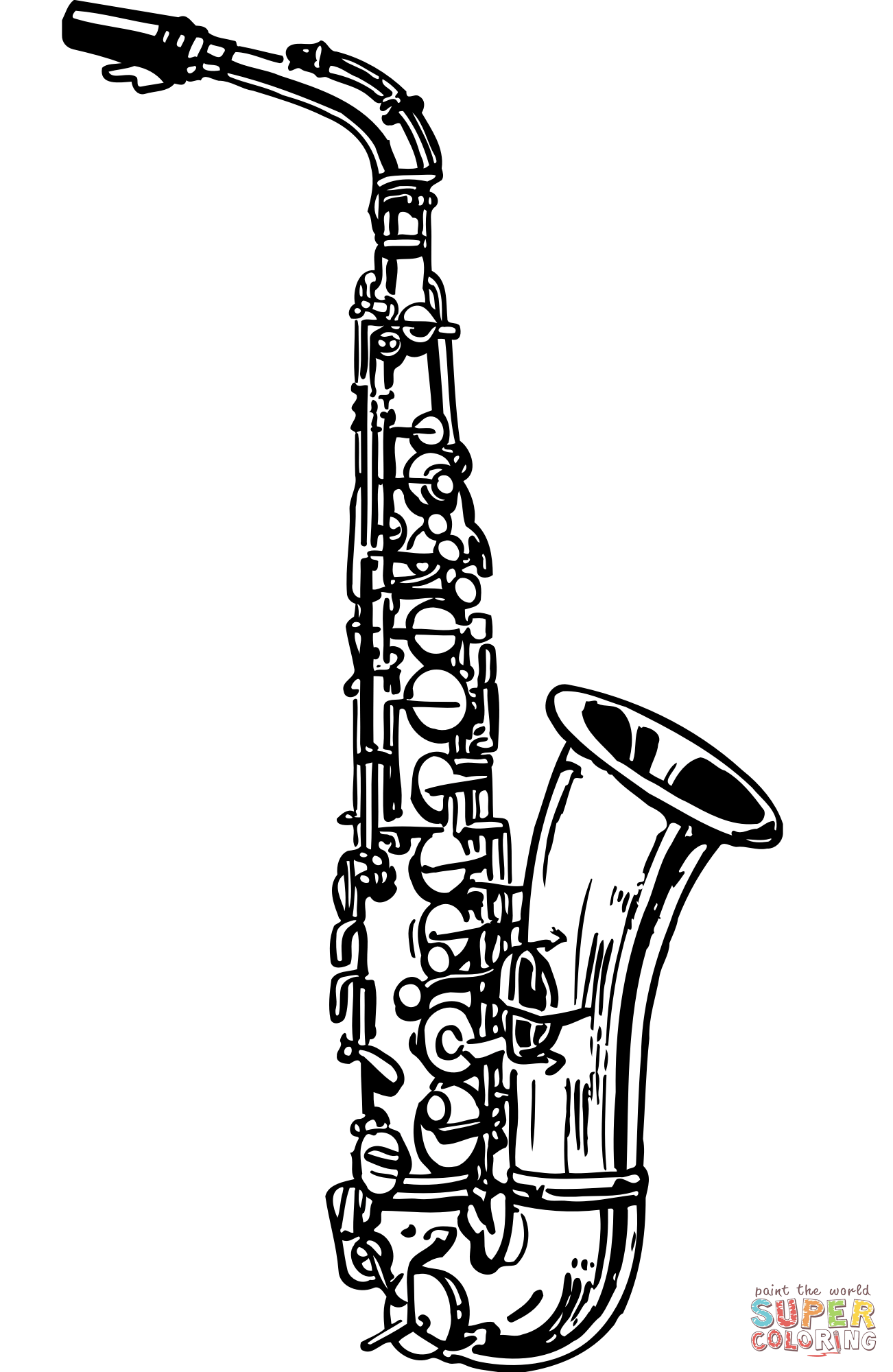 Vintage saxophone coloring page free printable coloring pages