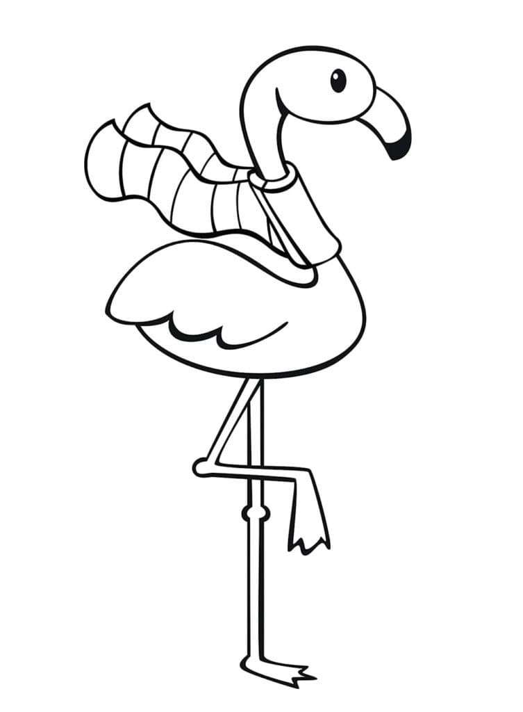Flamingo is wearing scarf coloring page