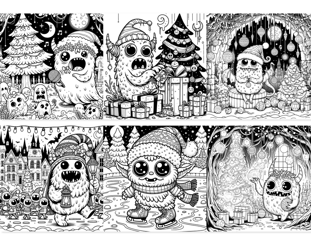 Adorable creepy christmas monsters coloring pages
