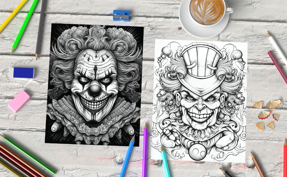 Horror clown coloring book for grown