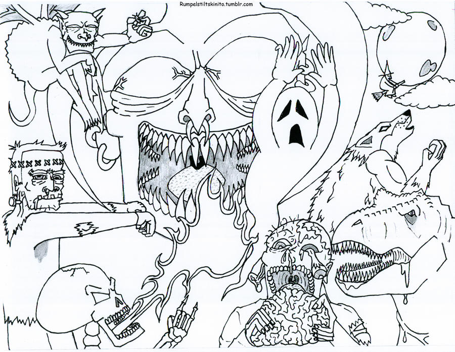 Scary monsters coloring sheet by rumpelstiltskinito on