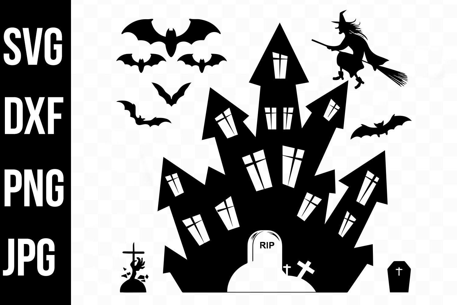 Haunted house halloween silhouette design svg jpg