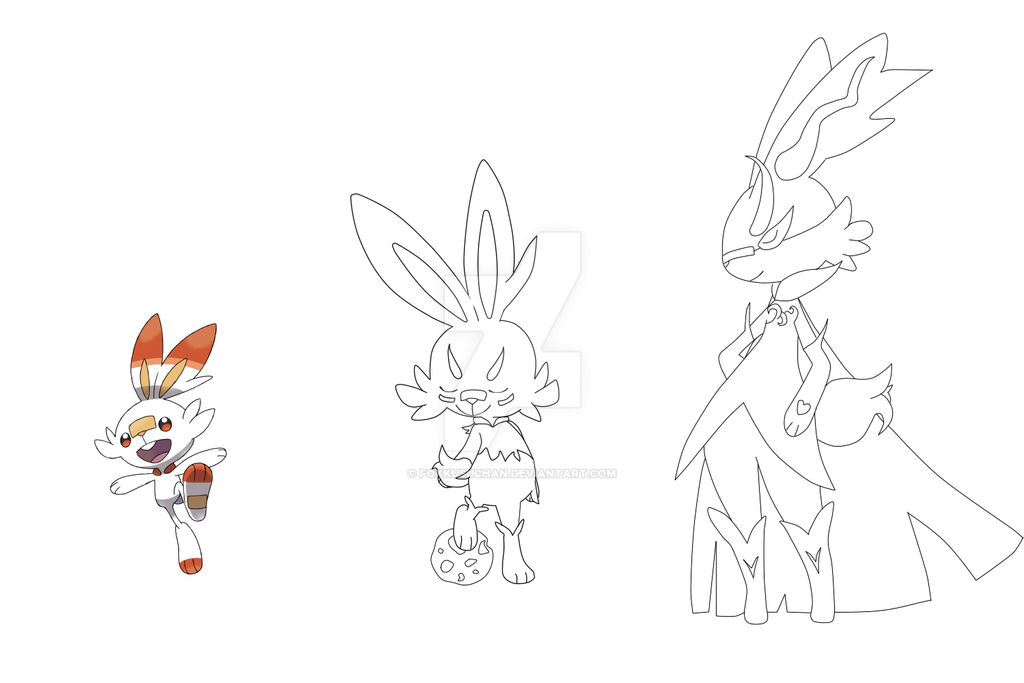 Scorbunny evolution line lineart by fokkusuchan on