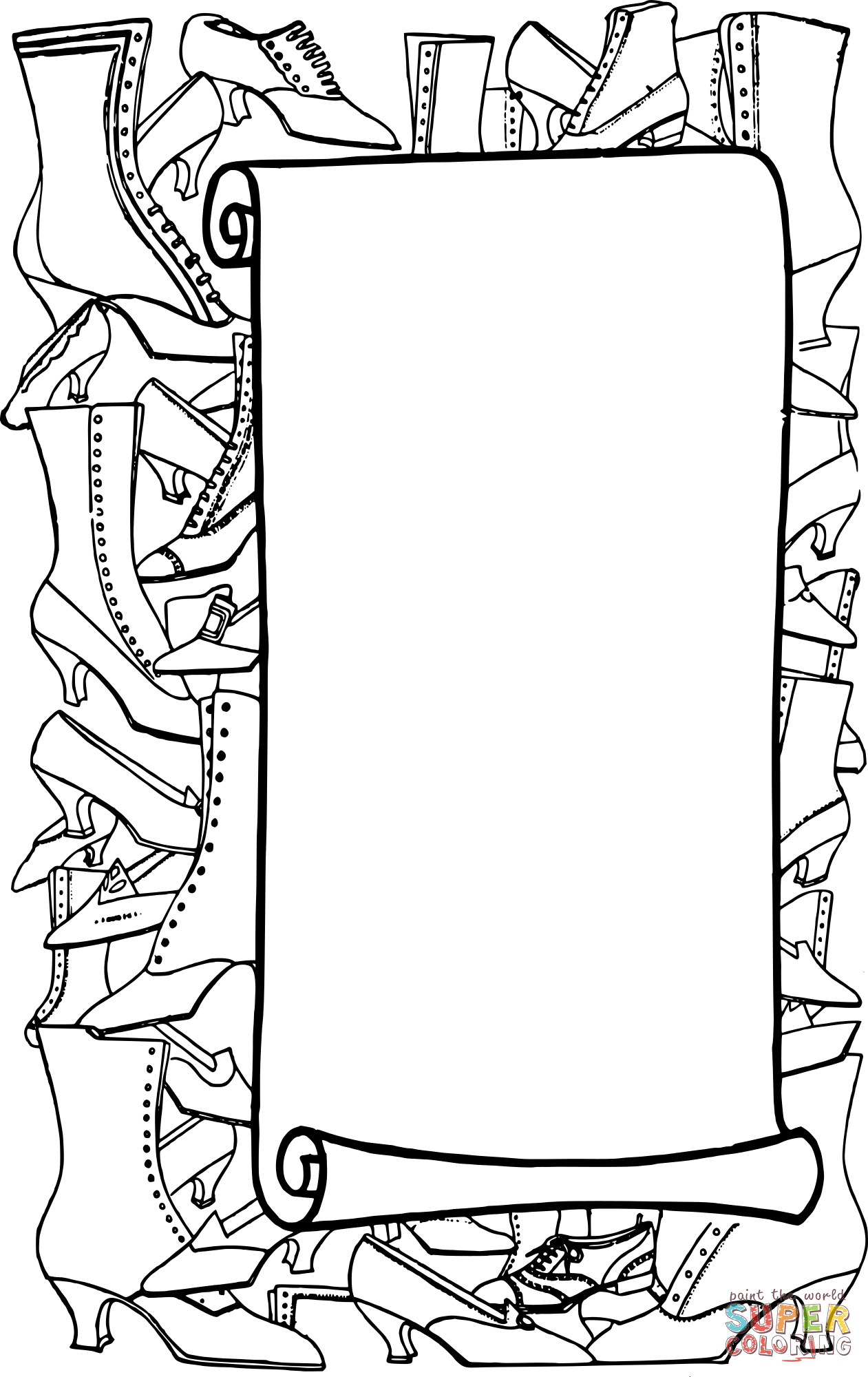 Vintage shoe scroll frame coloring page free printable coloring pages
