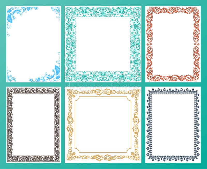Vector color set ornate frames and vintage scroll elements stock vector