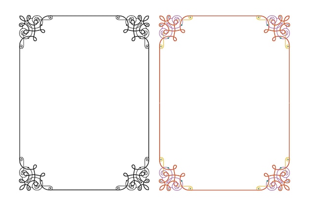 Premium vector vintage floral classic calligraphic retro vignette scroll frames ornamental design elements black and color set isolated vector