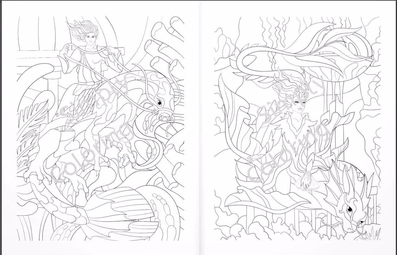 Sea beast riders coloring book ocean people sea beast fantasy coloring pages adults water dragon whimsical magical