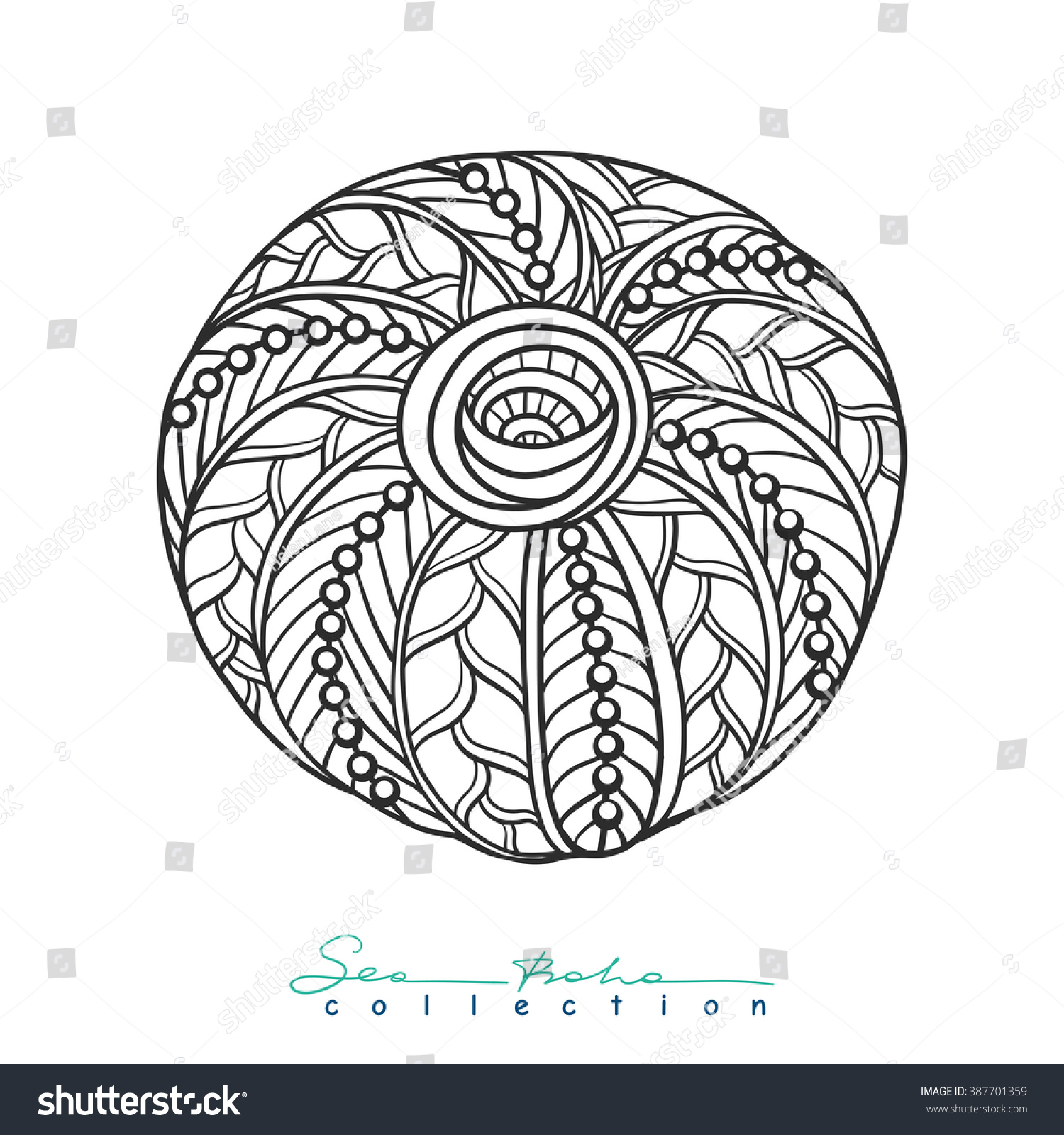 Decorative sea urchins outline drawing coloring stock vector royalty free