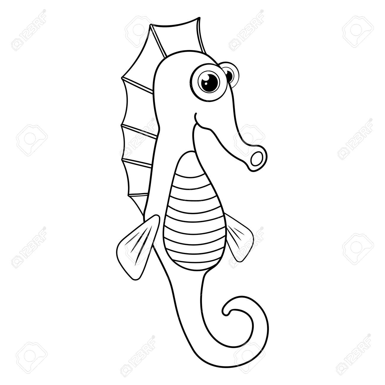 Colorless cartoon sea horse coloring pages template page for coloring book of funny sea fish for kids aquatic creature practice worksheet or antistress page for child cute outline game royalty free svg