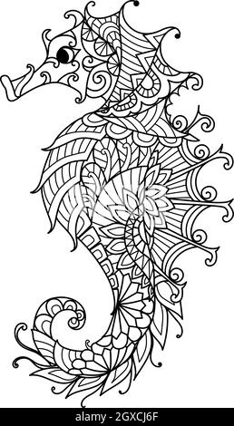 Seahorse coloring page for kids stock vector image art