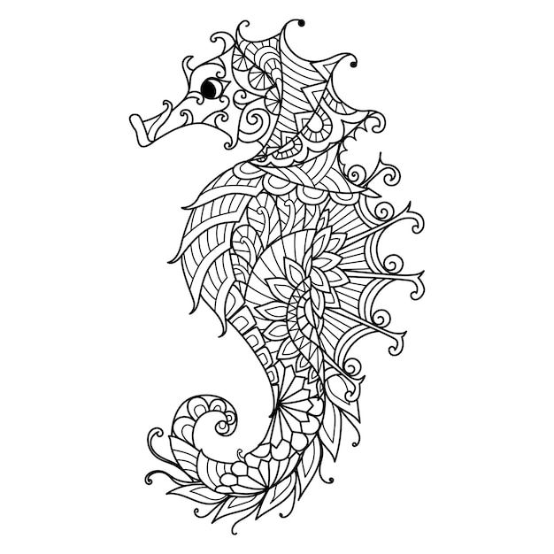 Premium vector seahorse for coloring book coloring page for adult or print on product vector illustration