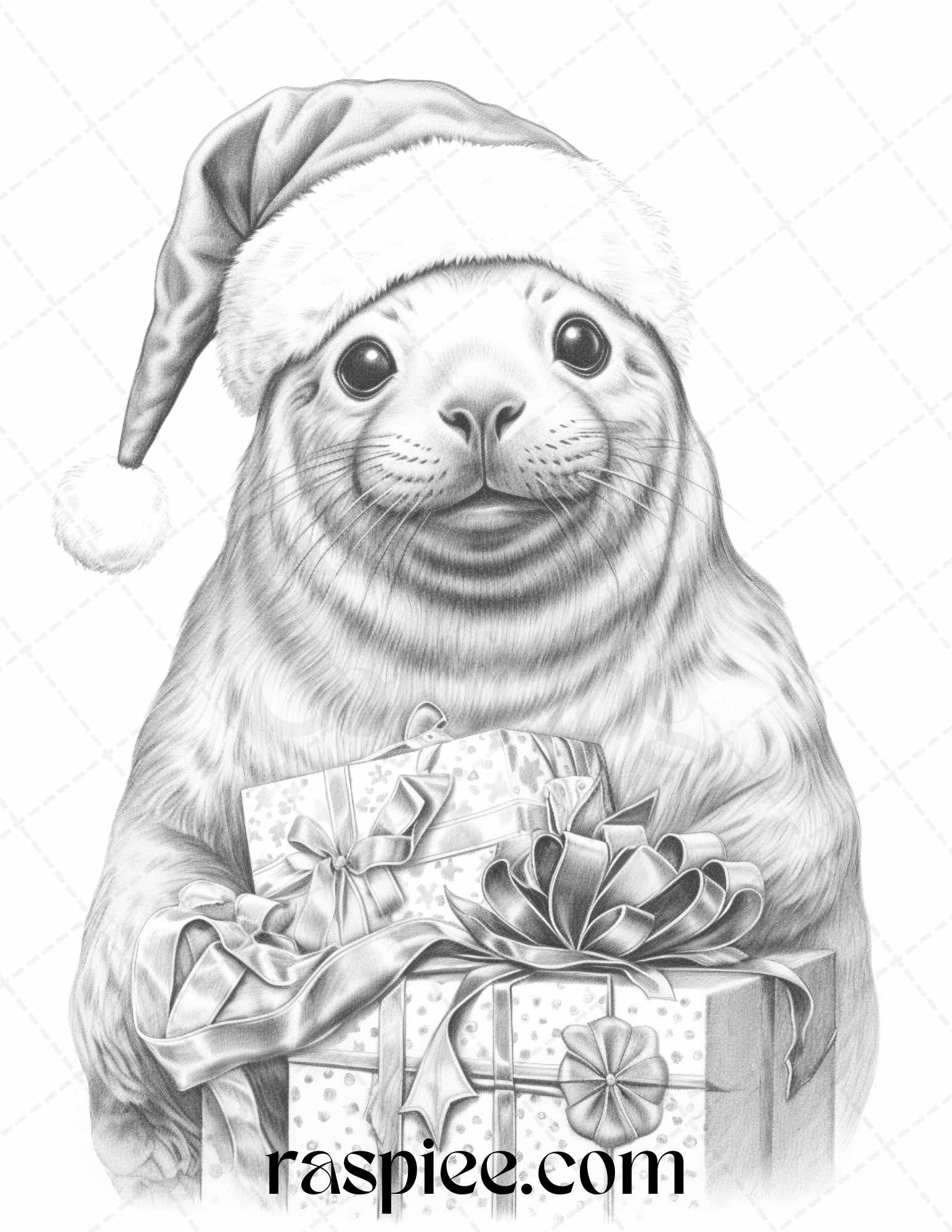 Christmas animals grayscale coloring pages printable for adults pd â coloring