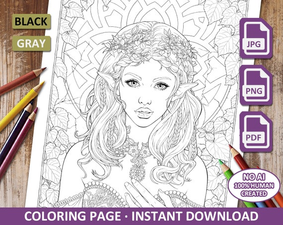 Fantasy coloring page elf seal printable download