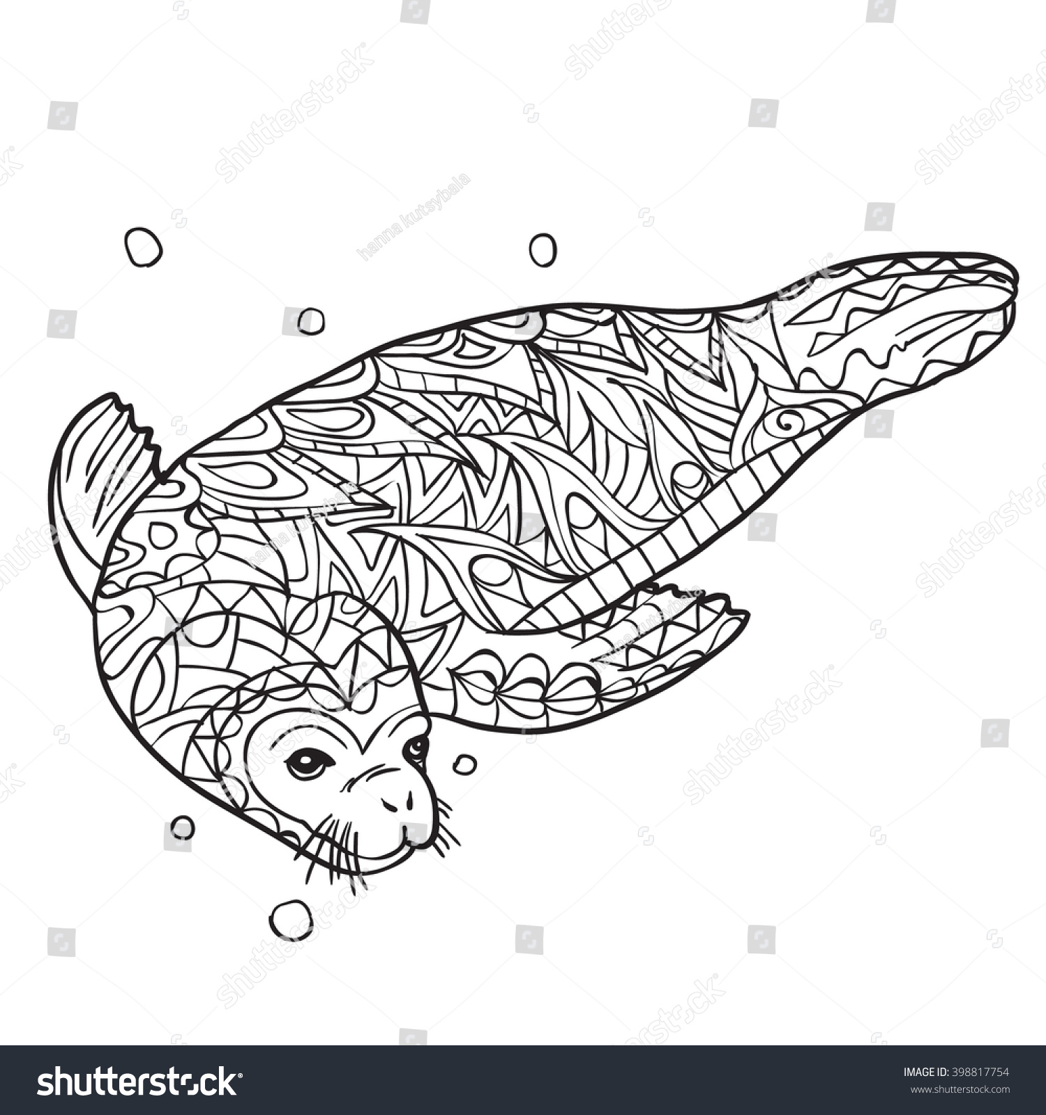 Hand drawn coloring pages seal illustration stock vector royalty free