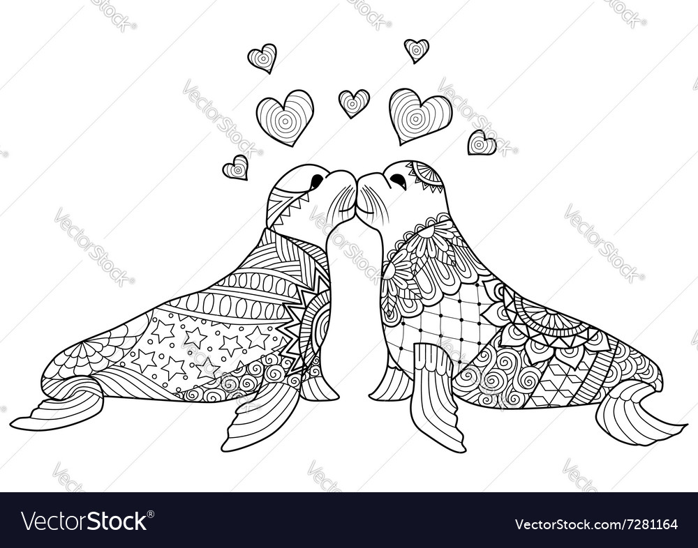 Seal kissing coloring book royalty free vector image