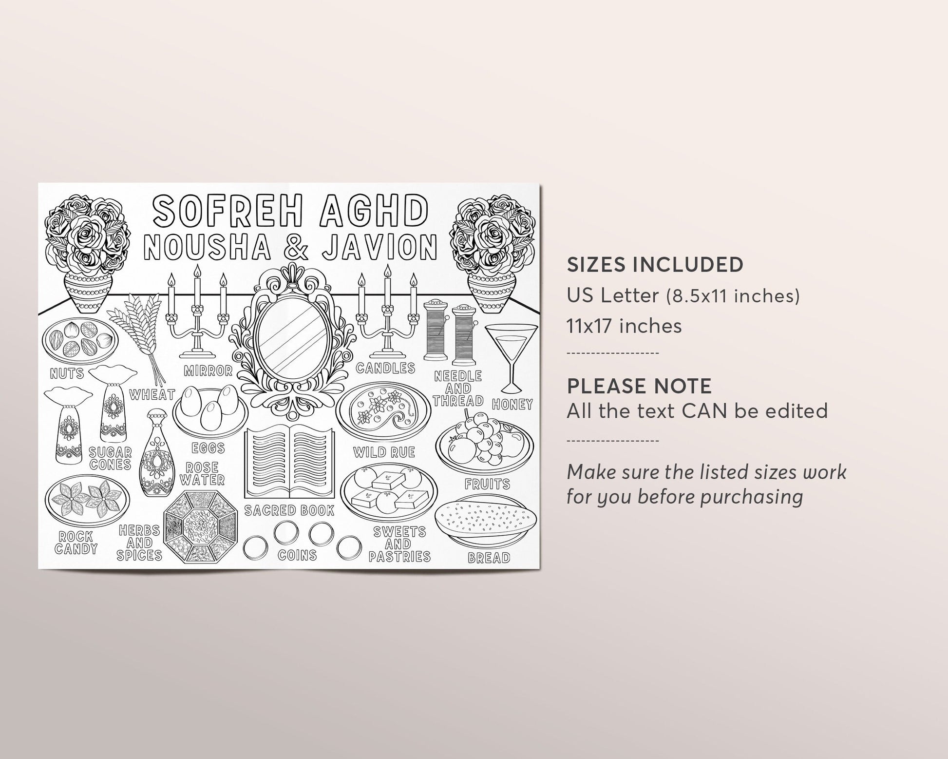 Sofreh aghd coloring placemat for kids editable template persian wedd â puff paper co
