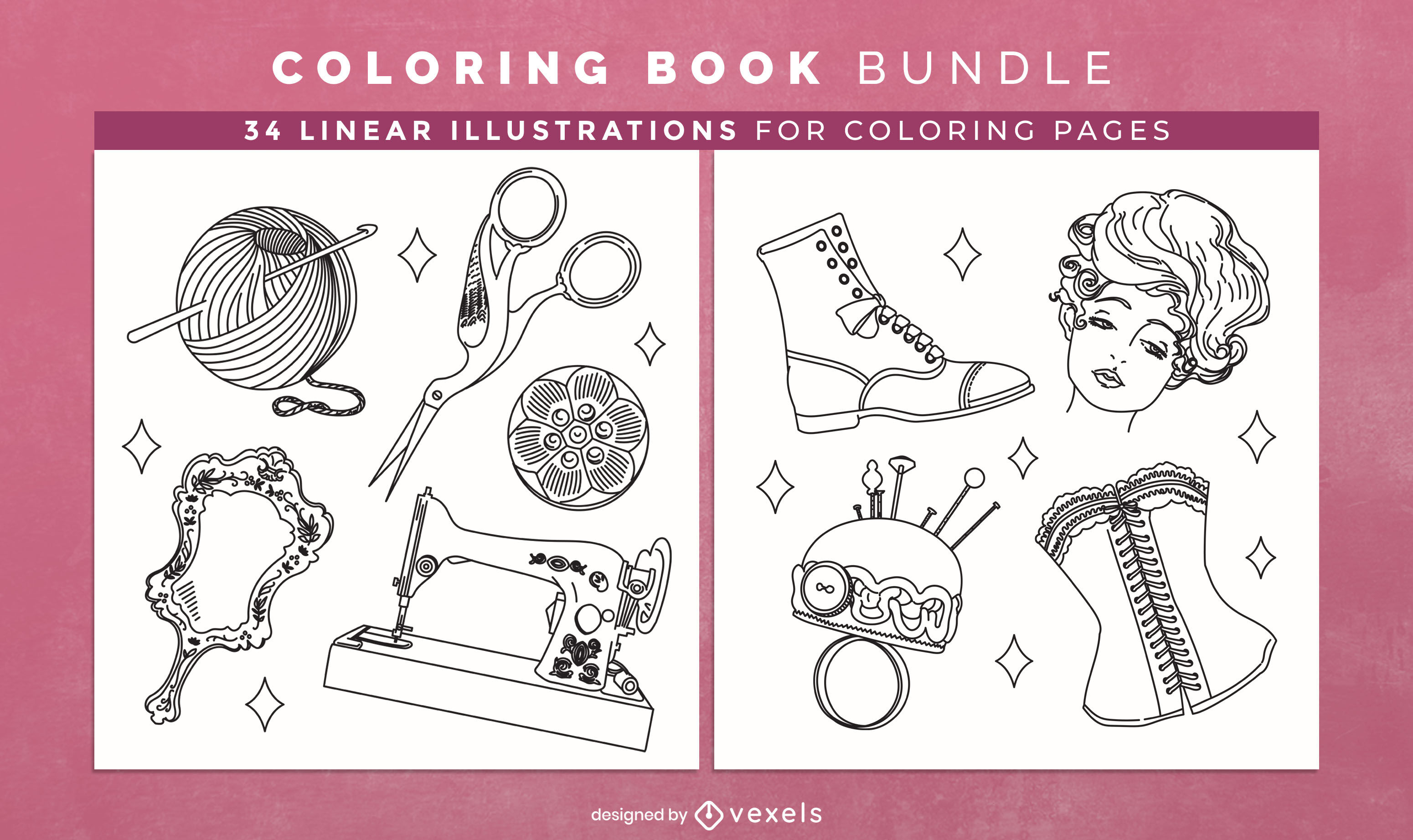 Vintage accesories coloring book design pages vector download